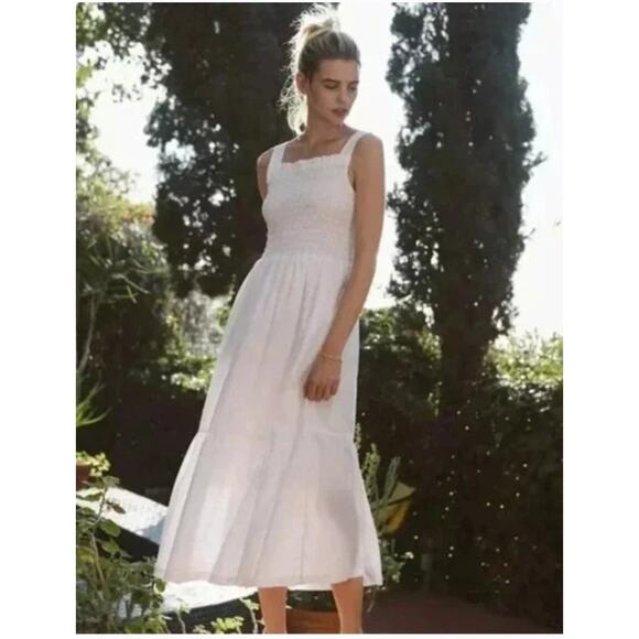 TROVATA Birds of Paradis M Medium Dolores Dress Classic White Smocked Midi NWT - Picture 1 of 10